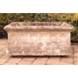 LARGE GOTHIC STYLE SANDSTONE JARDINIERE of rectangular form with a moulded rim above a quatrefoil