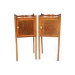 PAIR OF EDWARDIAN PERIOD MAHOGANY SATINWOOD AND BOXWOOD INLAID BEDSIDE PEDESTALS each with a