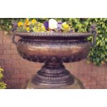 HEAVY BRONZE CAMPAGNA SHAPED URN the body with acanthus leaf decoration below a egg and dart moulded