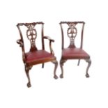 SET OF EIGHT EDWARDIAN PERIOD MAHOGANY CHIPPENDALE DINING CHAIRS each with a serpentine crest