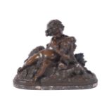NINETEENTH-CENTURY FRENCH SCHOOL Cherub and red setter Signed bronze supported on a marble base.
