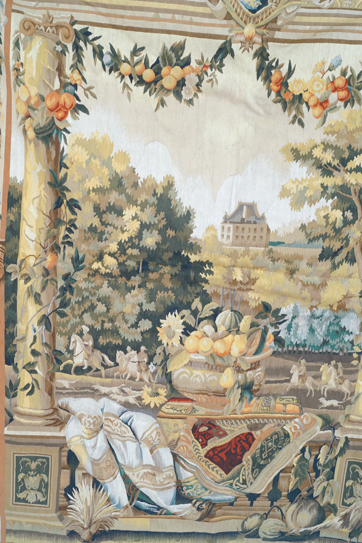 LARGE ENGLISH WALL HANGING depicting Oriental figures in a wooded landscape 194 cm. high; 160 cm. - Image 2 of 3