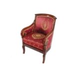 PAIR OF FRENCH EMPIRE PERIOD MAHOGANY AND UPHOLSTERED SPOON BACK ARMCHAIRS, CIRCA 1820 88 cm.