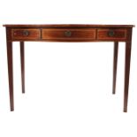 GEORGE III PERIOD MAHOGANY AND BOXWOOD INLAID SIDE TABLE the rectangular cross banded top with a