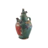 CHINESE QING PERIOD GLAZED POLYCHROME POTTERY EWER 50 cm. high; 37 cm. wide; 30 cm. deep