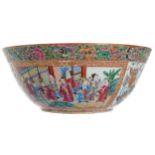 LARGE NINETEENTH-CENTURY CHINESE POLYCHROME CANTON BOWL with painted decoration depicting figures in