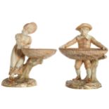 PAIR OF NINETEENTH CENTURY HADLEY WORCESTER FIGURES each holding a basket 23 cm. high (2)
