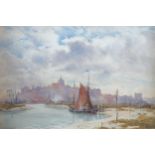 HERBERT MENZIES MARSHALL, RE, ROI, RWS (1841-1913) View of Rye Harbour Chapman Bros. Kings Rd.