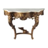 NINETEENTH-CENTURY GILT CONSOLE TABLE the serpentine white marble top above a scallop shell