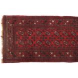HAMADAN RUNNER red ground with two rows of tiles, multiple borders, Approx 263 x 82 cm.