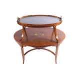 EDWARDIAN PERIOD SHERATON MAHOGANY SATINWOOD CROSSBANDED AND MARQUETRY DUMB WAITER WITH TRAY the