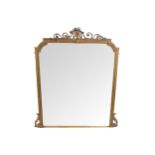 NINETEENTH-CENTURY GILT FRAMED OVER-MANTLE MIRROR the rectangular plate and top with serpentine