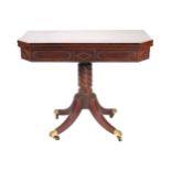 REGENCY PERIOD MAHOGANY GAMES TABLE the rectangular top with chamfered corners to the fore,