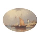 A. VIYARD Moored Sailing Boats Signed oil on panel Enclosed in an oval gilt frame 16.5 x 22 cm.