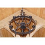 PAIR OF FIVE BRANCH WROUGHT-IRON CHANDELIERS 60 cm. diameter; 73 cm. high (2)