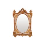 NINETEENTH-CENTURY GILT FRAMED MIRROR the oval plate within a pierced trellis border and moulded