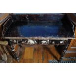 NINETEENTH-CENTURY PINE WASH STAND the rectangular top below a low back, over two drawers, raised on