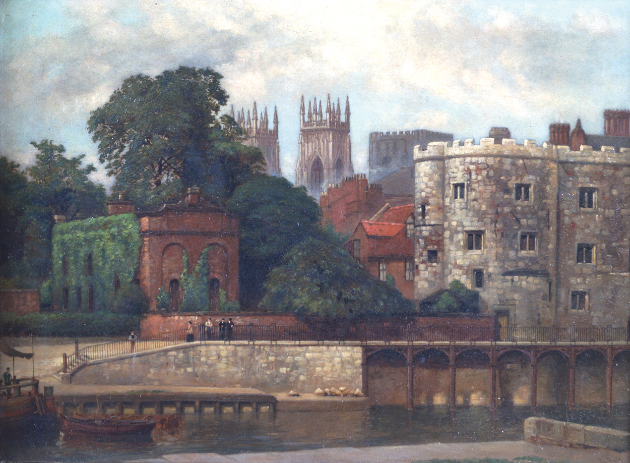 GEORGE FALL (BRITISH, 1848-1925) Lendal Tower and York Minster from the river Oil on canvas Signed