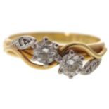 18 CT. GOLD AND DIAMOND TWO STONE TWIST RING