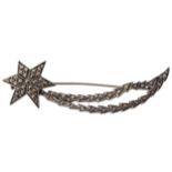 VINTAGE ART DECO STERLING SILVER AND MARCASITE SHOOTING STAR DESIGN BROOCH, CIRCA 1930