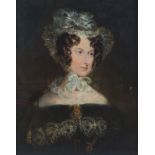 ENGLISH SCHOOL, EARLY NINETEENTH-CENTURY Portrait of a lady with a lace bodice Oil on canvas 30 x 24
