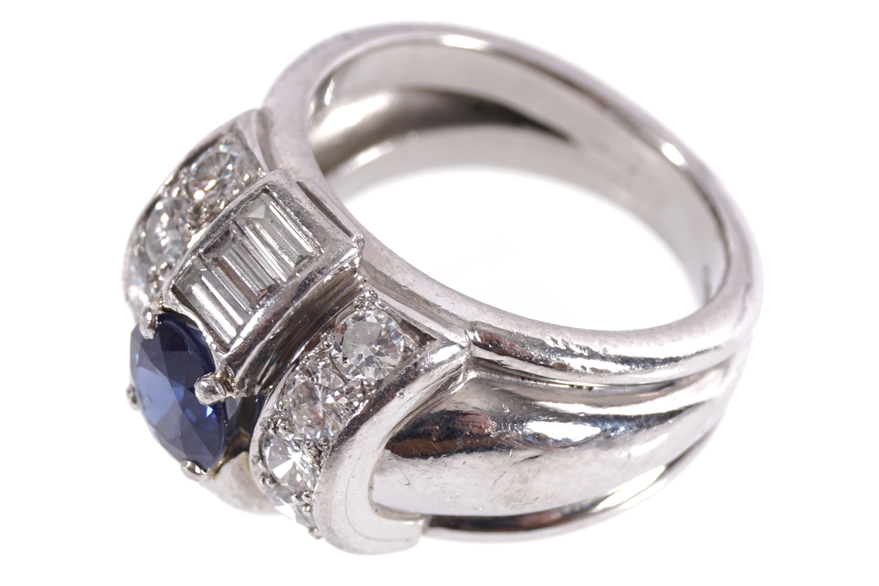 PLATINUM MOUNTED COCKTAIL RING set with 10 round brilliant cut diamonds, 6 baguette diamonds and a - Image 2 of 2