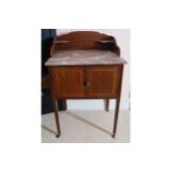 EDWARDIAN MAHOGANY AND SATINWOOD INLAID MARBLE TOPPED WASH STAND 60 cm. wide; 48 cm.deep; 91 cm.