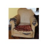 LARGE NINETEENTH-CENTURY UPHOLSTERED LIBRARY CHAIR 92 cm. wide; 100 cm. dee; 82 cm. high