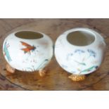 PAIR OF EMILE GALLE BOWLS decorated with polychrome insects, Signed E. Galle Nancy 8 cm. diameter;