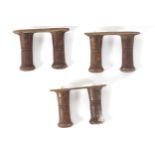 THREE MAHOGANY AND CAST-IRON WALL MOUNTED TACK RACKS Musgraves of Belfast 14 cm. wide