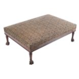 LARGE MAHOGANY AND UPHOLSTERED MAHOGANY STOOL the rectangular drop-in seat, above a conforming