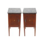 PAIR EDWARDIAN PERIOD MAHOGANY AND INLAID BEDSIDE PEDESTALS 77 cm. high; 48.5 cm. wide; 38 cm.