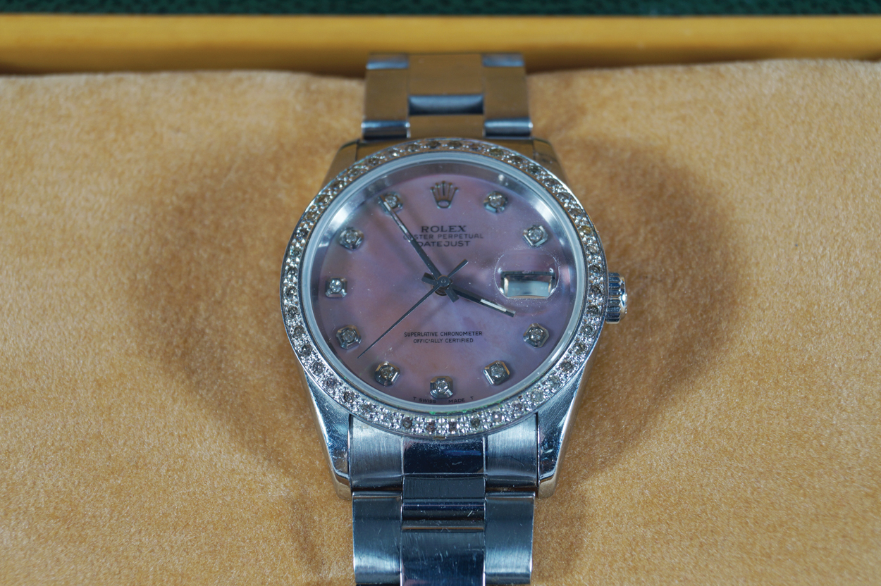 CASED ROLEX OYSTER PERPETUAL DATEJUST GENTÕS WATCH encrusted with diamonds - Image 2 of 2