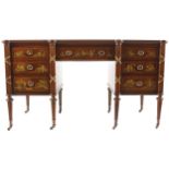 EDWARDIAN MAHOGANY PARCEL GILT AND LACQUERED PEDESTAL WRITING DESK the rectangular Chinoiserie