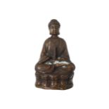 TWENTIETH-CENTURY BRONZE AND INLAID BUDDHA 19 cm. high; 10 cm. wide; 8 cm. deep