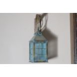 PAIR OF HANGING BRASS LANTERN WALL LIGHTS 30 cm. high; 13 cm. square (2)