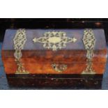 NINETEENTH-CENTURY BRASS MOUNTED BURR WALNUT GLOVE BOX of rectangular form, with a domed lid 25