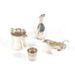 THREE SILVER JUGS AND A RUSSIAN VODKA CUP Henrik Fohr, Danish and two English 10 cm. high and lower