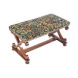 NINETEENTH-CENTURY PERIOD AESTHETIC REVIVAL WALNUT AND TAPESTRY UPHOLSTERED STOOL the rectangular