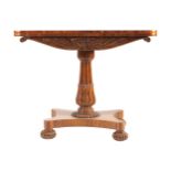 WILLIAM IV ROSEWOOD GAMES TABLE the rectangular top with rounded corners to the fore, opening to a