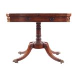 REGENCY PERIOD MAHOGANY AND EBONY INLAID CARD TABLE the rectangular top with chamfered corners to