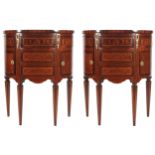 PAIR OF KINGWOOD AND PARQUETRY CABINETS each with an elliptical shaped top, above a series of