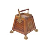 AESTHETIC REVIVAL WALNUT AND BRASS MOUNTED COAL BOX of inverted tapered form, furnished with a