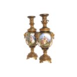 PAIR OF NINETEENTH-CENTURY ORMOLU MOUNTED SEVRES TABLE LAMPS 57 cm. high (2)