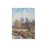 ENGLISH SCHOOL, NINETEENTH-CENTURY A view of a church tower and garden Watercolour Inscribed on