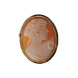 9 CT. GOLD CAMEO BROOCH 4 x 3 cm.