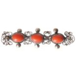 VINTAGE SILVER AND NATURAL CORAL BROOCH