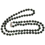 CHINESE JADE HEMP KNOTTED NECKLACE with silver clasp