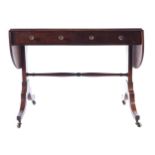 REGENCY PERIOD MAHOGANY BOXWOOD AND ROSEWOOD CROSSBANDED SOFA TABLE the rectangular plum pudding