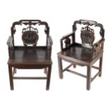 PAIR OF NINETEENTH-CENTURY CHINESE HARDWOOD CEREMONIAL CHAIRS 100 cm. high; 66 cm. wide; 48 cm. deep